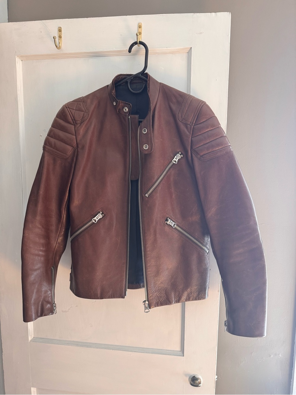 Acne Studios Cognac Leather Padded Moto Jacket